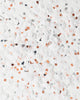 Knot and Bow copper metallic and white confetti mix scattered over a white background.